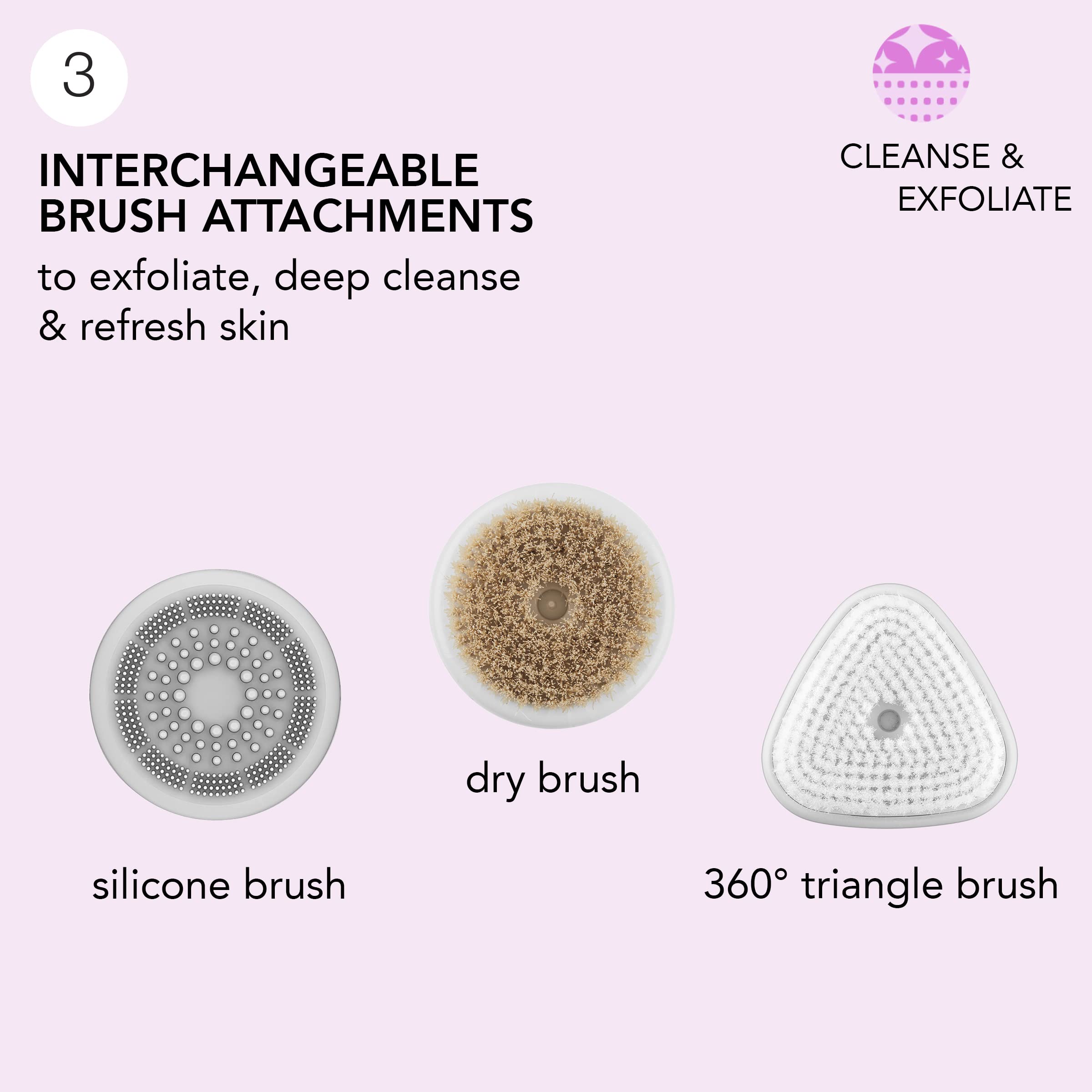 SKN by Conair Daily Glow Sonic Facial Brush, All-in-One Facial Brush Includes 3 Interchangeable Attachments for Complete Cleansing, Exfoliation, and Rejuvenation